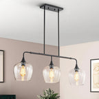 Applique murale linéaire moderne noire et dorée à 3 lumières pour îlot de cuisine, avec abat-jour en verre transparent