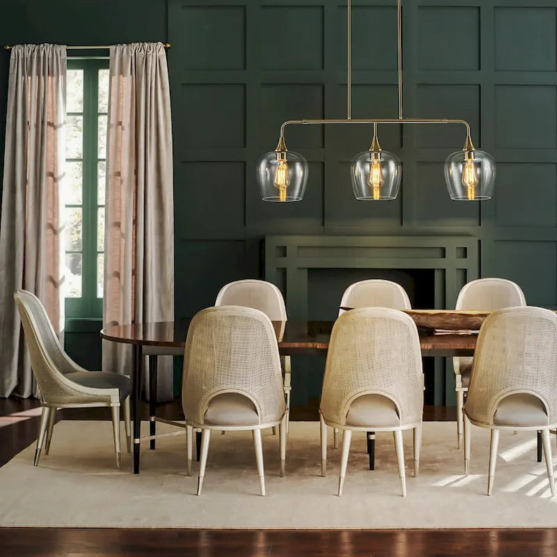 Applique murale linéaire moderne noire et dorée à 3 lumières pour îlot de cuisine, avec abat-jour en verre transparent