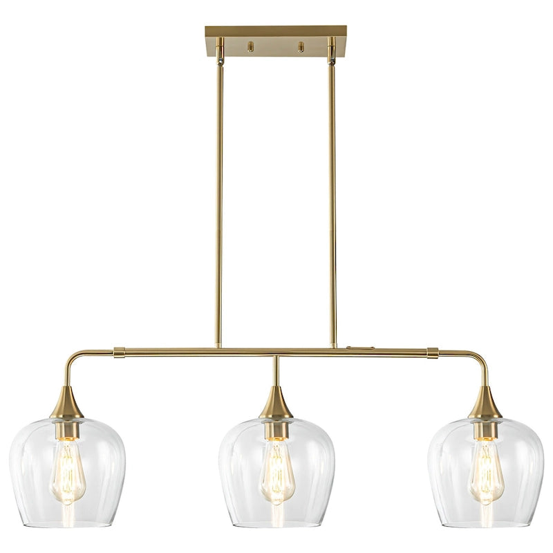 Applique murale linéaire moderne noire et dorée à 3 lumières pour îlot de cuisine, avec abat-jour en verre transparent