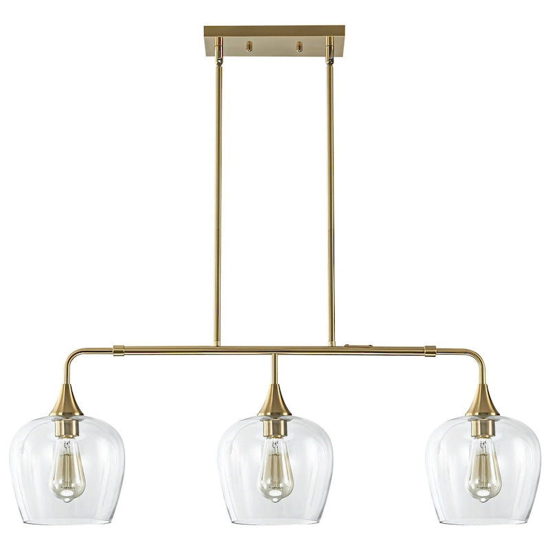 Applique murale linéaire moderne noire et dorée à 3 lumières pour îlot de cuisine, avec abat-jour en verre transparent