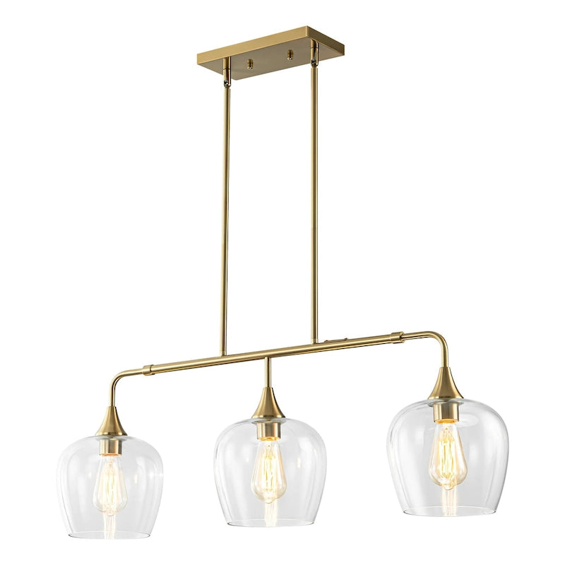 Applique murale linéaire moderne noire et dorée à 3 lumières pour îlot de cuisine, avec abat-jour en verre transparent