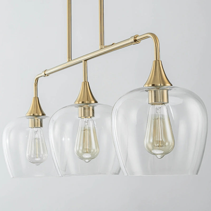 Applique murale linéaire moderne noire et dorée à 3 lumières pour îlot de cuisine, avec abat-jour en verre transparent