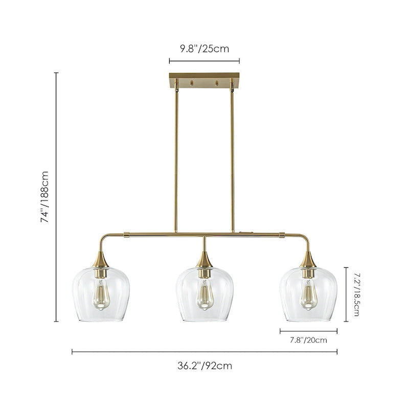 Applique murale linéaire moderne noire et dorée à 3 lumières pour îlot de cuisine, avec abat-jour en verre transparent