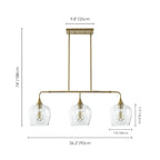 Applique murale linéaire moderne noire et dorée à 3 lumières pour îlot de cuisine, avec abat-jour en verre transparent