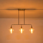 Applique murale linéaire moderne noire et dorée à 3 lumières pour îlot de cuisine, avec abat-jour en verre transparent