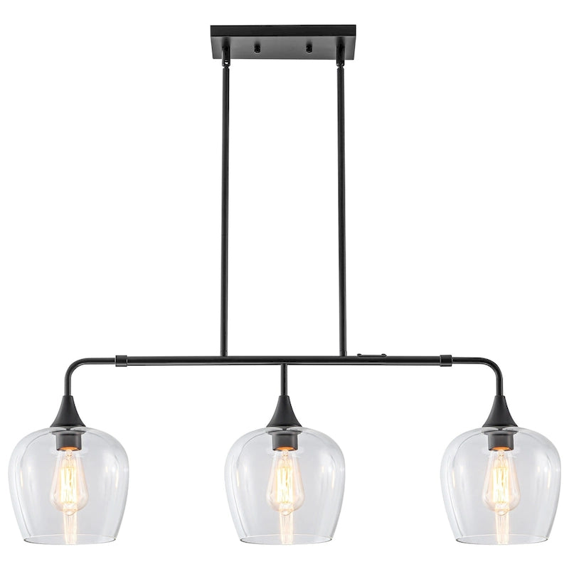 Applique murale linéaire moderne noire et dorée à 3 lumières pour îlot de cuisine, avec abat-jour en verre transparent