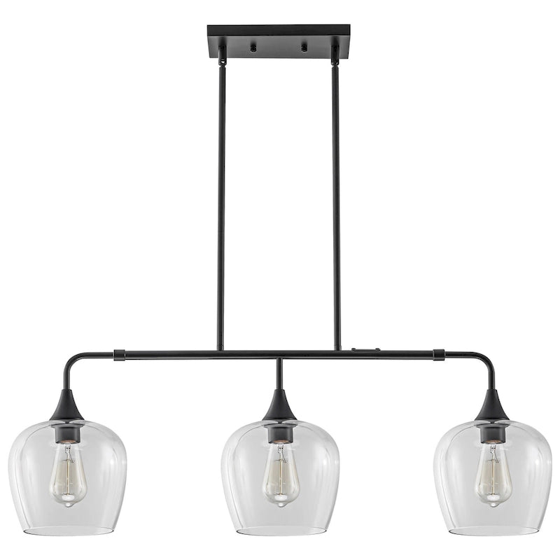 Applique murale linéaire moderne noire et dorée à 3 lumières pour îlot de cuisine, avec abat-jour en verre transparent