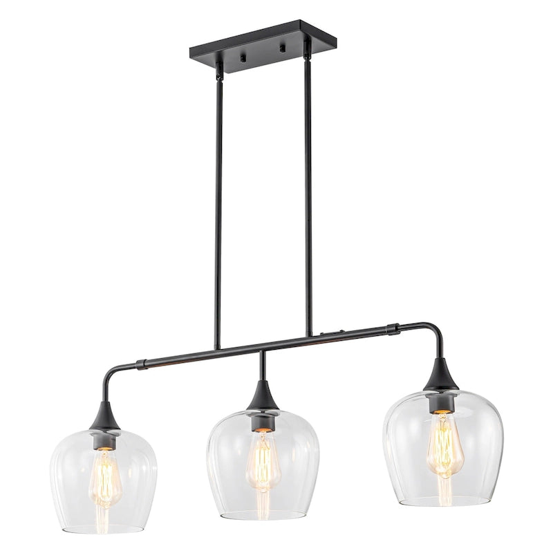 Applique murale linéaire moderne noire et dorée à 3 lumières pour îlot de cuisine, avec abat-jour en verre transparent