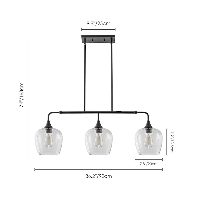 Applique murale linéaire moderne noire et dorée à 3 lumières pour îlot de cuisine, avec abat-jour en verre transparent