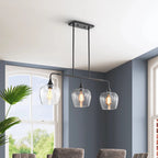 Applique murale linéaire moderne noire et dorée à 3 lumières pour îlot de cuisine, avec abat-jour en verre transparent