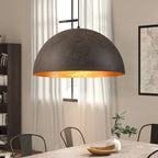 1-Light Industrial Vintage Antique Black/Brown Gold Leaf Dome Kitchen Island Pendant Lights - 19.6 in. W x 11.8 in. H
