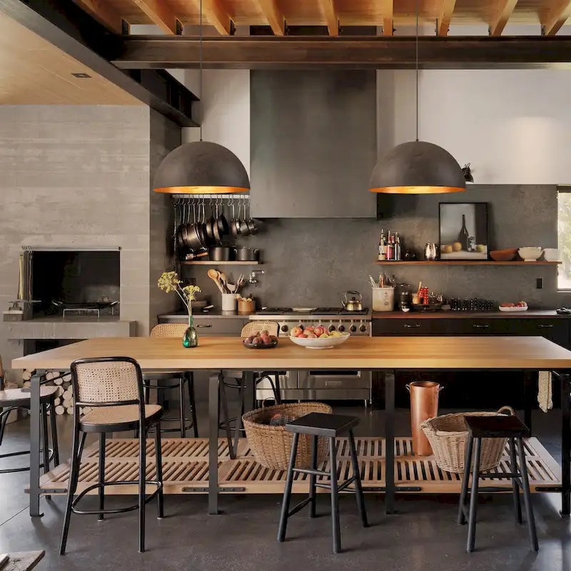 Suspension industrielle vintage antique noire/marron à dôme doré pour îlot de cuisine - 19,6 po L x 11,8 po H