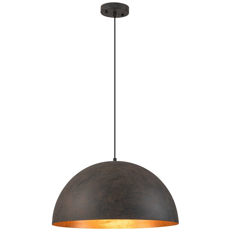 Suspension industrielle vintage antique noire/marron à dôme doré pour îlot de cuisine - 19,6 po L x 11,8 po H