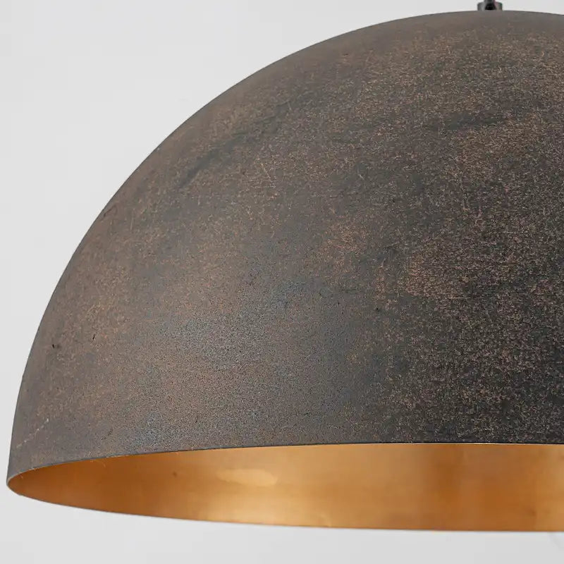 Suspension industrielle vintage antique noire/marron à dôme doré pour îlot de cuisine - 19,6 po L x 11,8 po H