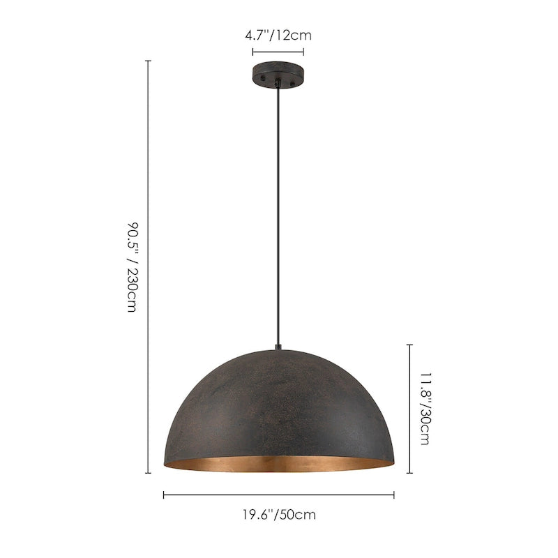 Suspension industrielle vintage antique noire/marron à dôme doré pour îlot de cuisine - 19,6 po L x 11,8 po H
