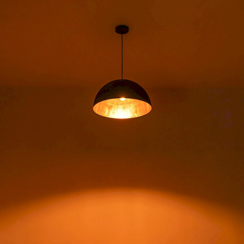 Suspension industrielle vintage antique noire/marron à dôme doré pour îlot de cuisine - 19,6 po L x 11,8 po H