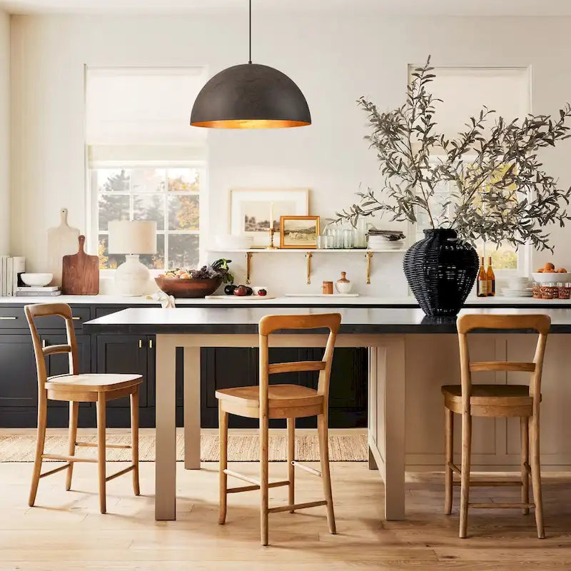 Suspension industrielle vintage antique noire/marron à dôme doré pour îlot de cuisine - 19,6 po L x 11,8 po H