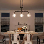 Lustre linéaire moderne à 3 lumières en verre bullé, style ferme, pour îlot de salle à manger - L25 x l5 x H14