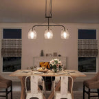Modern Farmhouse 3-Light Linear Chandelier Seeded Glass Island Lights for Dining Room - L25 x W 5 x H 14 