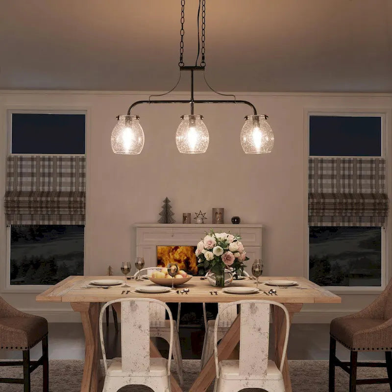 Modern Farmhouse 3-Light Linear Chandelier Seeded Glass Island Lights for Dining Room - L25 x W 5 x H 14 