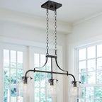 Lustre linéaire moderne à 3 lumières en verre bullé, style ferme, pour îlot de salle à manger - L25 x l5 x H14