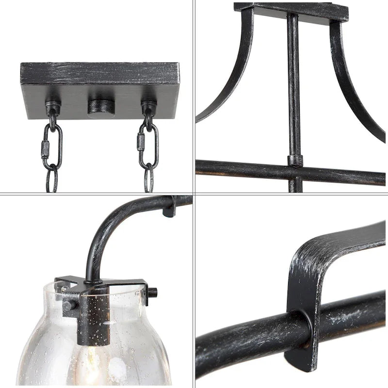 Lustre linéaire moderne à 3 lumières en verre bullé, style ferme, pour îlot de salle à manger - L25 x l5 x H14
