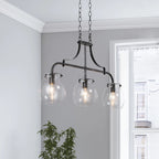Lustre linéaire moderne à 3 lumières en verre bullé, style ferme, pour îlot de salle à manger - L25 x l5 x H14