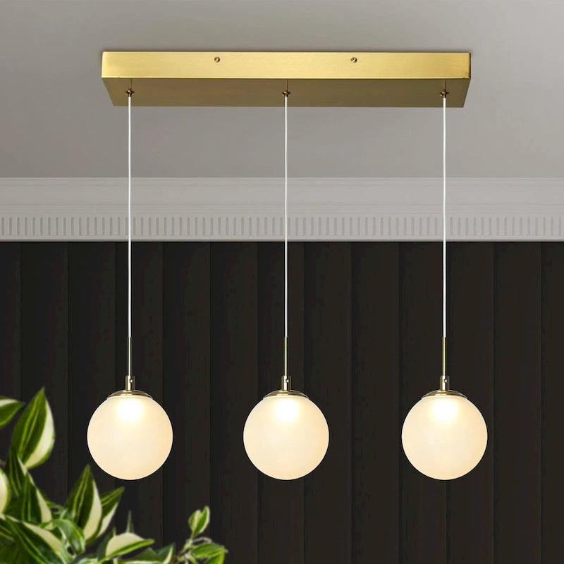 Modern 3-Light Gold LED Chandelier Linear Glass Island Lights for Dining Room - 23 