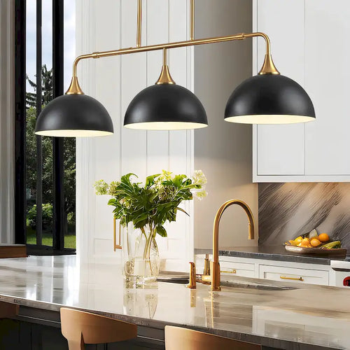 3-Light Industrial Linear Dome Pendant Lights for Kitchen Island