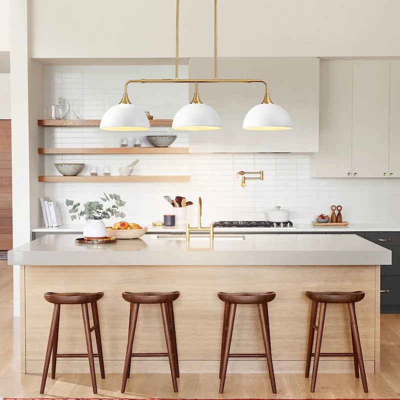 Suspensions linéaires industrielles à 3 lumières en forme de dôme pour îlot de cuisine