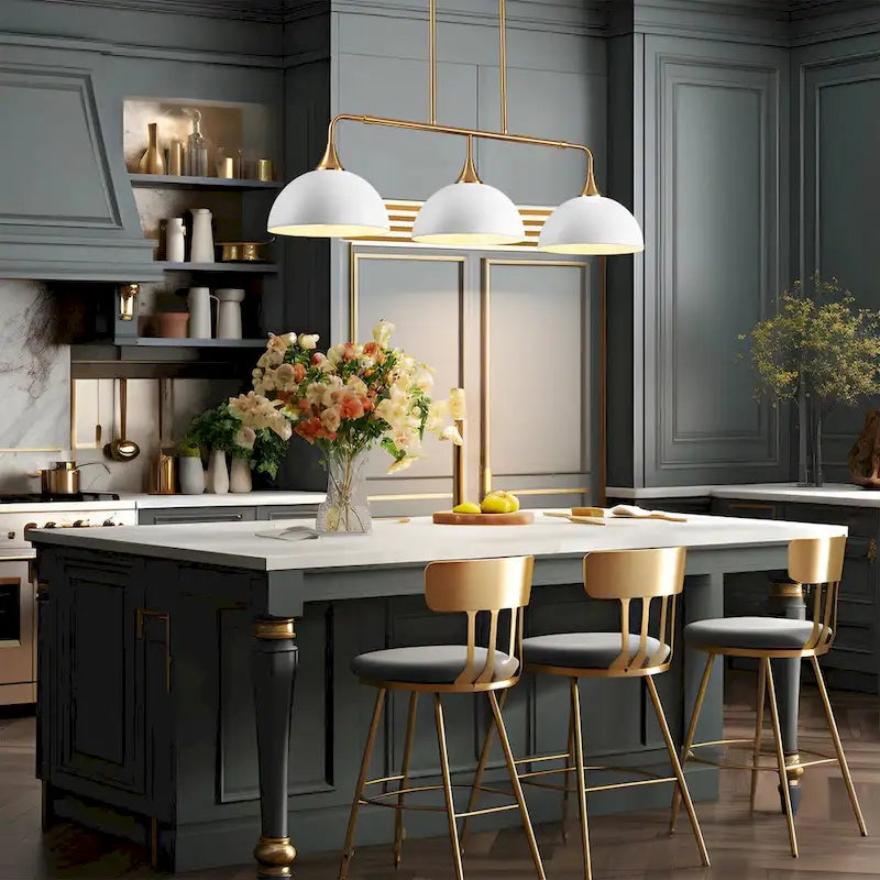 Suspensions linéaires industrielles à 3 lumières en forme de dôme pour îlot de cuisine