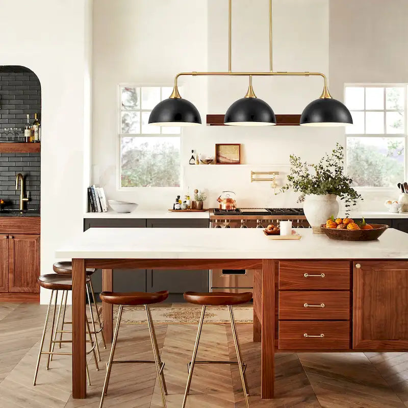 Suspensions linéaires industrielles à 3 lumières en forme de dôme pour îlot de cuisine