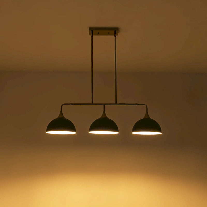 Suspensions linéaires industrielles à 3 lumières en forme de dôme pour îlot de cuisine