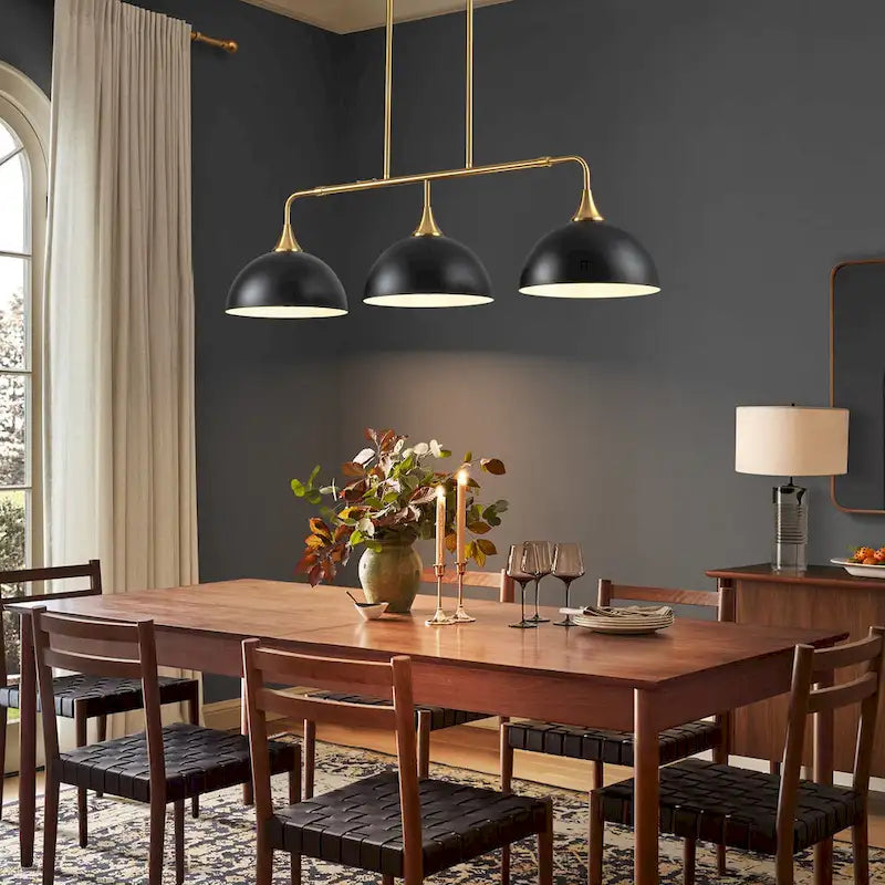 Suspensions linéaires industrielles à 3 lumières en forme de dôme pour îlot de cuisine