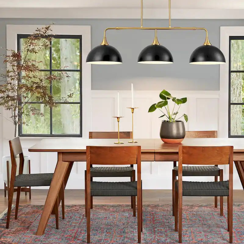 Suspensions linéaires industrielles à 3 lumières en forme de dôme pour îlot de cuisine