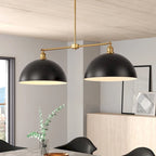 Suspension linéaire industrielle noire moderne à 2 lumières en forme de dôme pour îlot de cuisine - 98 cm (L) x 29 cm (H) x 38 cm (P)