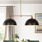 2-Light Modern Black Industrial Linear Dome Pendant Light for Kitchen Island - 38.5 in. W x 11.4 in. H x 14.9 in. D