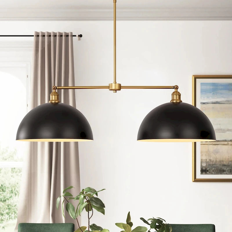 2-Light Modern Black Industrial Linear Dome Pendant Light for Kitchen Island - 38.5 in. W x 11.4 in. H x 14.9 in. D