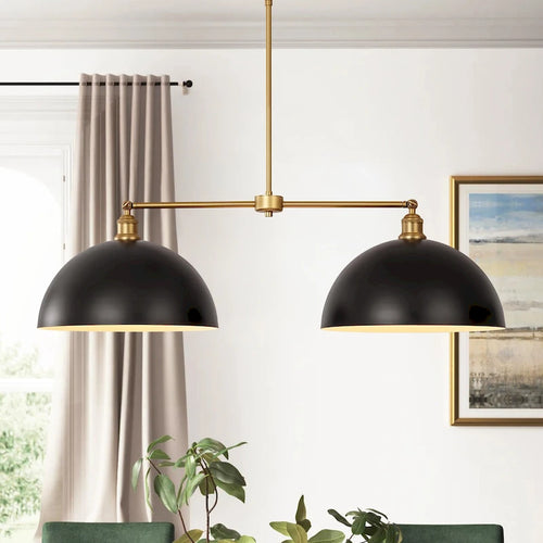 2-Light Modern Black Industrial Linear Dome Pendant Light for Kitchen Island - 38.5 in. W x 11.4 in. H x 14.9 in. D