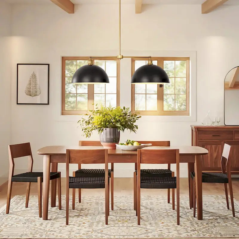 Suspension linéaire industrielle noire moderne à 2 lumières en forme de dôme pour îlot de cuisine - 98 cm (L) x 29 cm (H) x 38 cm (P)