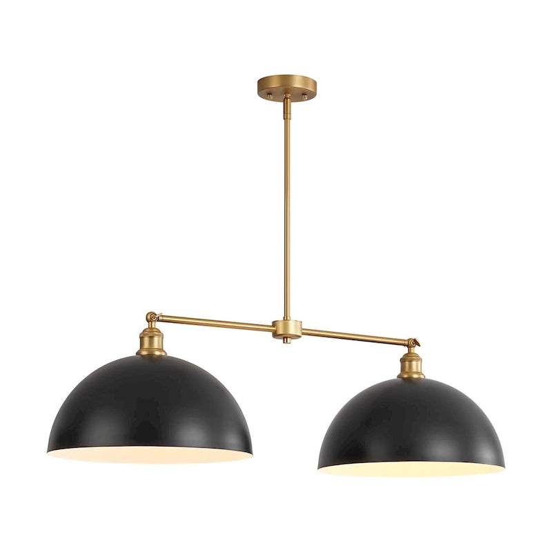 Suspension linéaire industrielle noire moderne à 2 lumières en forme de dôme pour îlot de cuisine - 98 cm (L) x 29 cm (H) x 38 cm (P)