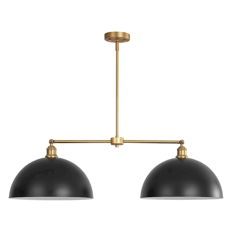 Suspension linéaire industrielle noire moderne à 2 lumières en forme de dôme pour îlot de cuisine - 98 cm (L) x 29 cm (H) x 38 cm (P)