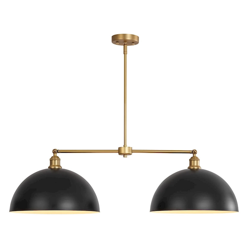 Suspension linéaire industrielle noire moderne à 2 lumières en forme de dôme pour îlot de cuisine - 98 cm (L) x 29 cm (H) x 38 cm (P)