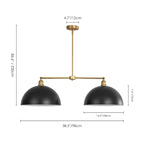 Suspension linéaire industrielle noire moderne à 2 lumières en forme de dôme pour îlot de cuisine - 98 cm (L) x 29 cm (H) x 38 cm (P)