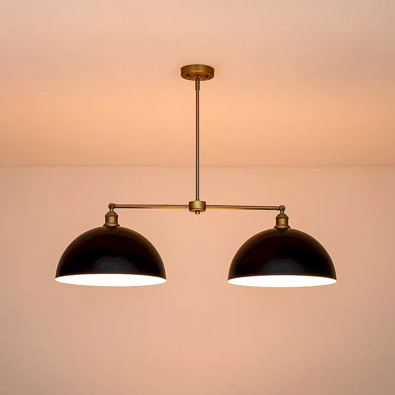 Suspension linéaire industrielle noire moderne à 2 lumières en forme de dôme pour îlot de cuisine - 98 cm (L) x 29 cm (H) x 38 cm (P)
