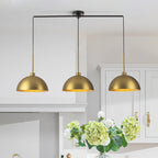 3-Light Modern Linear Chandelier Brass Cluster Dome Kitchen Island Light - W53.2 
