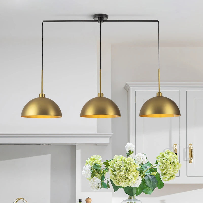 3-Light Modern Linear Chandelier Brass Cluster Dome Kitchen Island Light - W53.2 