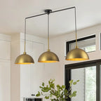 Lustre linéaire moderne à 3 lumières en laiton avec dôme pour îlot de cuisine - W53.2