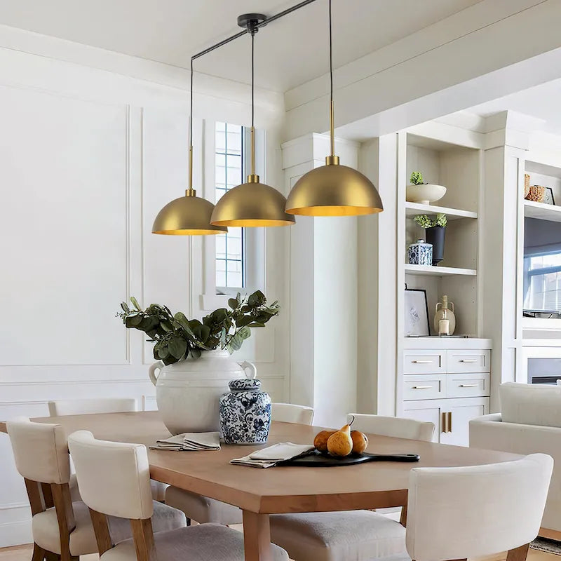 Lustre linéaire moderne à 3 lumières en laiton avec dôme pour îlot de cuisine - W53.2