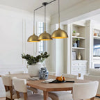 Lustre linéaire moderne à 3 lumières en laiton avec dôme pour îlot de cuisine - W53.2